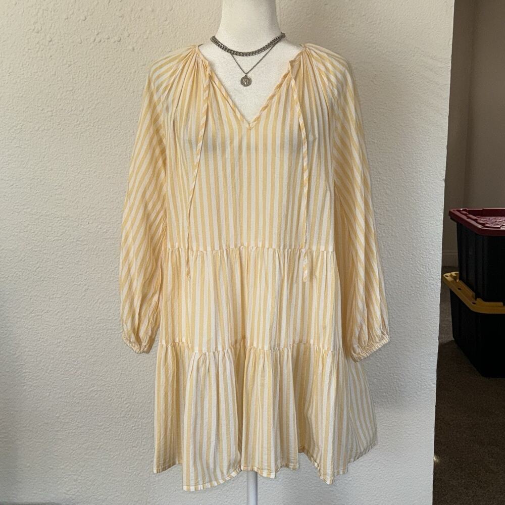H&M Tiered Dress Women's XS Yellow White‎ Striped Cotton Coastal Resort Wear